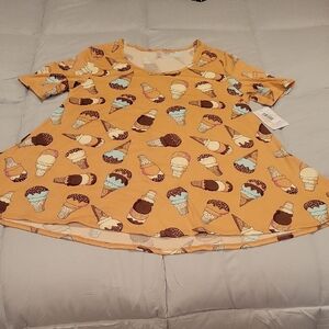 LuLaRoe Orange Brown Short Sleeve Tee with Fun Print